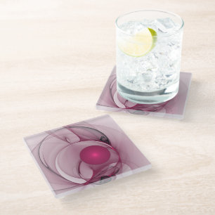 Swinging Fractal, Moderne abstrakte Berry Pink Kun Glasuntersetzer