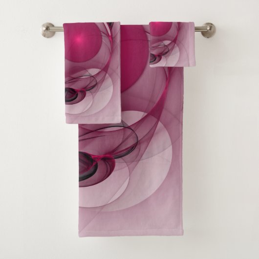 Swinging Fraktal, Moderne Abstrakte Berry Pink Art Badhandtuch Set (Insitu)