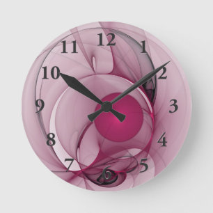 Swinging Fraktal, Moderne Abstrakte Berry Pink Art Runde Wanduhr