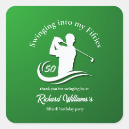 Swinging into My Fifties Modern Golf Player Party Quadratischer Aufkleber