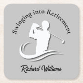 Swinging into Retirement Modern Golf Player Party Rechteckiger Pappuntersetzer (Vorderseite)