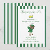 Swinging Into Two Golf 2nd Birthday Teddy Bear Einladung (Vorne/Hinten)