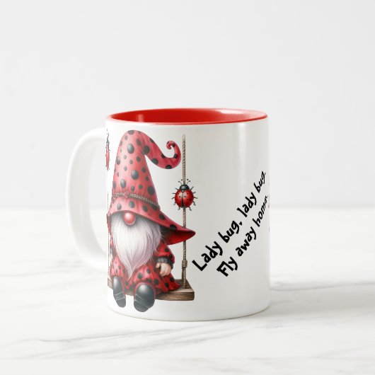 Swinging Ladybug Gnomes Keramik Tasse (Vorderseite Links)
