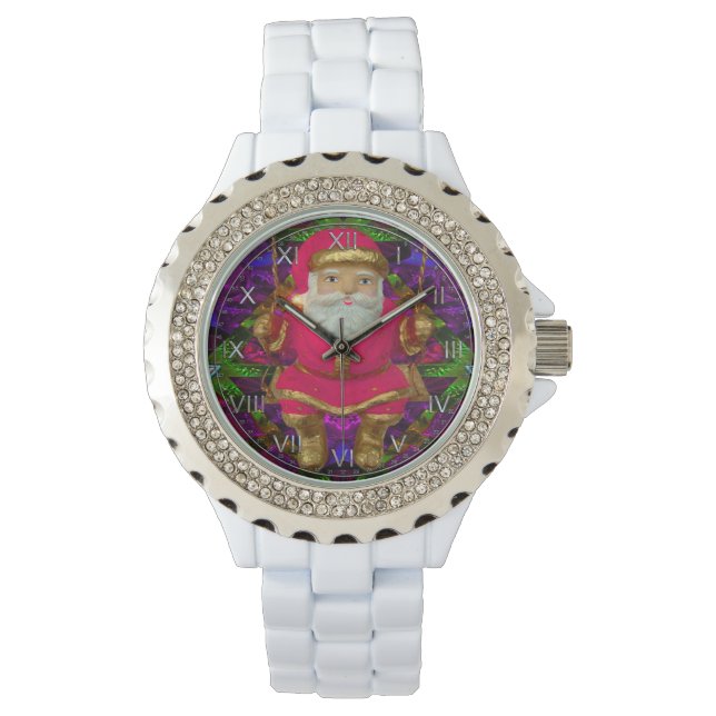 Swinging Santa Kristall White Enamel Armbanduhr (Vorderseite)