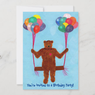 Swinging Teddy Bären Ballon Swing Birthday Invites Einladung