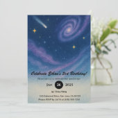 Swirbelgalaxie und Shooting Star Night Geburtstag Einladung (Stehend Vorderseite)
