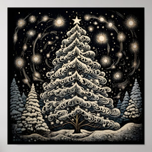 Swirbeln Design Weihnachtsbaum Poster