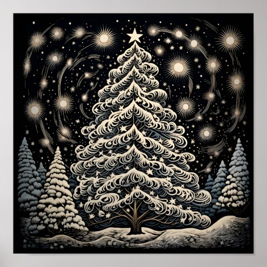 Swirbeln Design Weihnachtsbaum Poster (Vorne)
