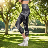 Swirbeln Modernes Abstraktes Schwarz und Silber Capri Leggings