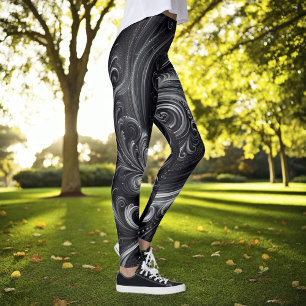 Swirbeln Modernes Abstraktes Schwarz und Silber Leggings