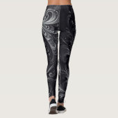 Swirbeln Modernes Abstraktes Schwarz und Silber Leggings (Rückseite)