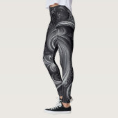 Swirbeln Modernes Abstraktes Schwarz und Silber Leggings (Links)