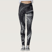 Swirbeln Modernes Abstraktes Schwarz und Silber Leggings (Vorderseite)