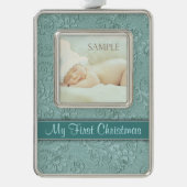 Swirl Aqua Baby First Christmas Rahmen-Ornament Silber (Vorderseite)