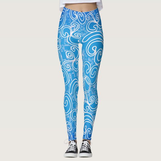 Swirl Blue Pattern Leggings (Vorderseite)