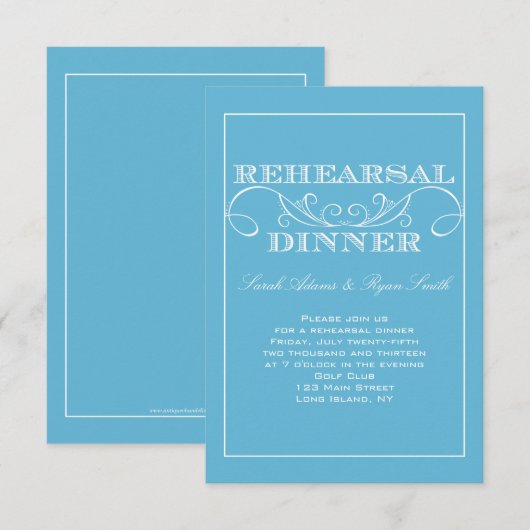 Swirl Blue Wedding Probe Dinner Einladung (Vorne/Hinten)
