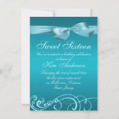 Swirl & Bow Blue Birthday Einladung (Rückseite)