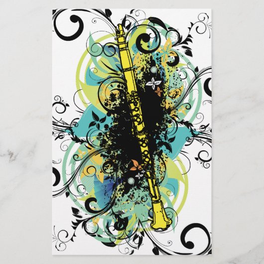 Swirl Grunge Klarinette Briefpapier (Vorderseite)