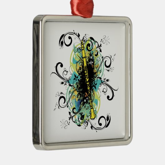 Swirl Grunge Klarinette Silbernes Ornament (Rechts)