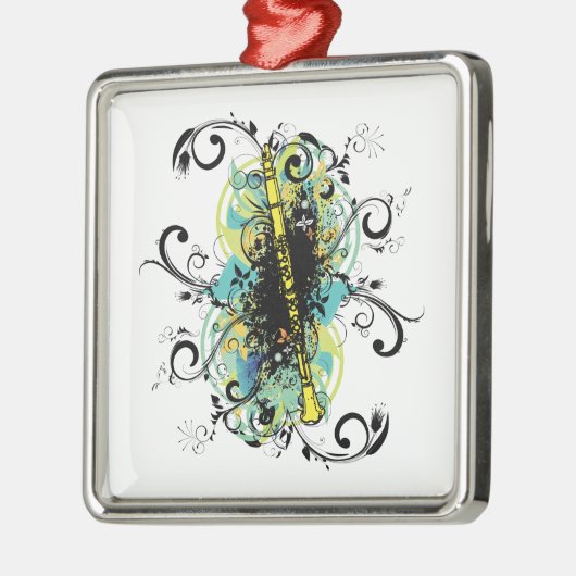 Swirl Grunge Klarinette Silbernes Ornament (Links)