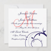 Swirl Hochzeiten Einladungen Navy Blue Coral Pink (Rückseite)