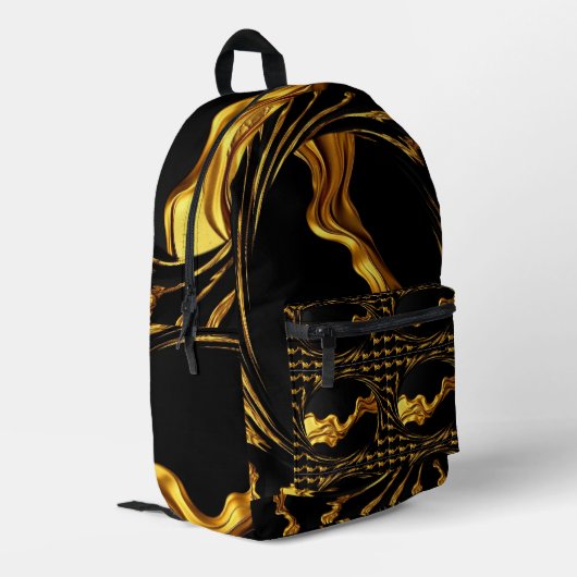 Swirl Liquid Gold Black Monochrome Christian Achem Bedruckter Rucksack (Rückseitige Ecke links)