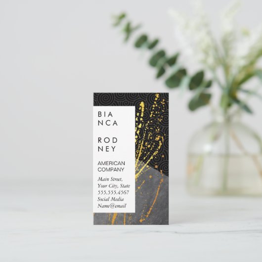 Swirl Pattern Slate Gold Spatter Visitenkarte (Stehend Vorderseite)