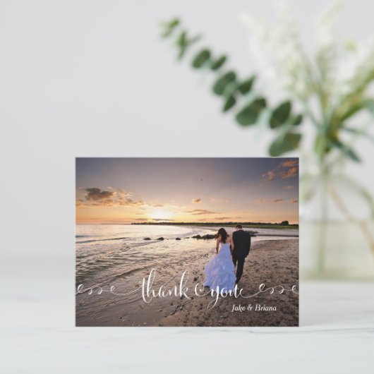 Swirl Script Typografy Wedding Danke Postcard Postkarte (Stehend Vorderseite)