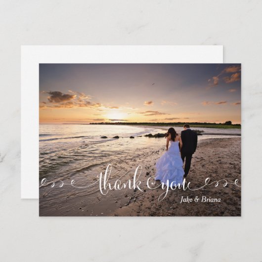 Swirl Script Typografy Wedding Danke Postcard Postkarte (Vorne/Hinten)