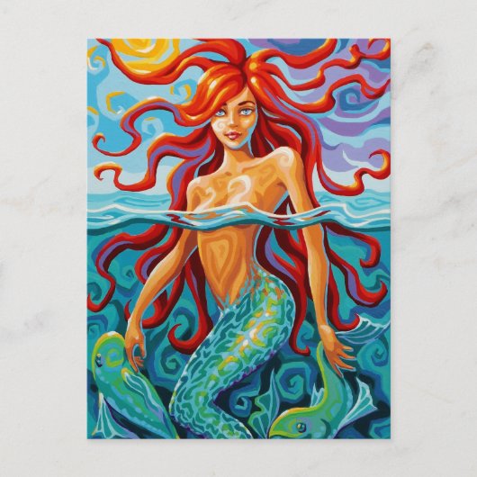 Swirl Spirits Mermaid Postcard Ocean Fish Beach Postkarte (Vorderseite)