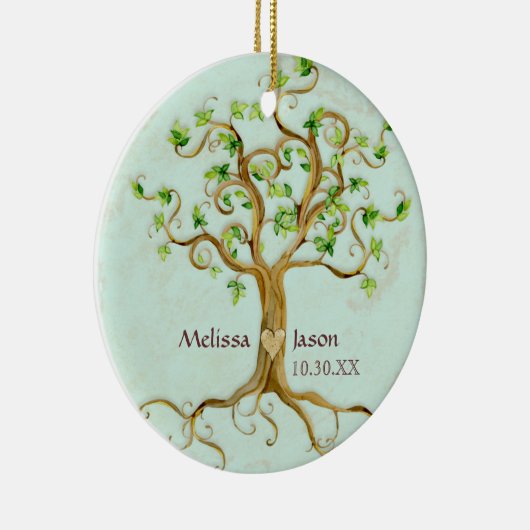 Swirl Tree Roots Antike Personalisierte Namen Herz Keramikornament (Rechts)