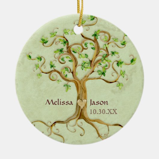Swirl Tree Roots Antike Personalisierte Namen Herz Keramikornament (Vorne)