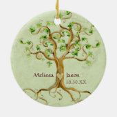 Swirl Tree Roots Antike Personalisierte Namen Herz Keramikornament (Hinten)