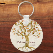 Swirl Tree Roots Antike Personalisierte Namen Herz Schlüsselanhänger (Vorderseite)