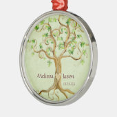 Swirl Tree Roots Antike Personalisierte Namen Herz Silbernes Ornament (Links)