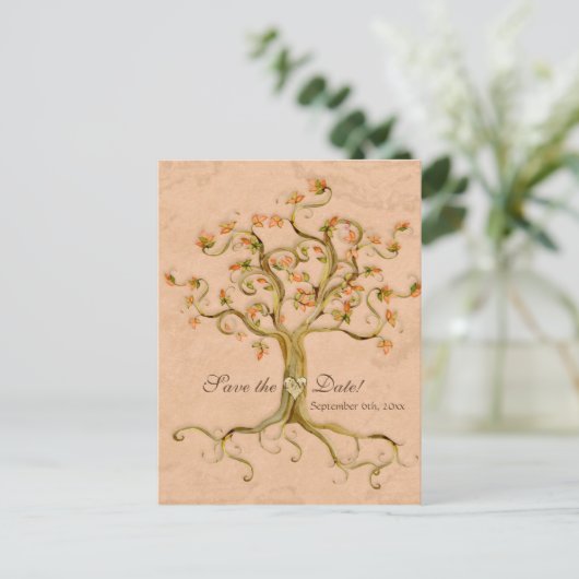 Swirl Tree Roots Antikes Parchment Hochzeit Gerett Ankündigungspostkarte (Stehend Vorderseite)