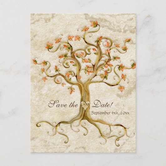 Swirl Tree Roots Antikes Parchment Hochzeit Gerett Ankündigungspostkarte (Vorderseite)