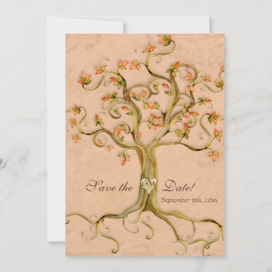 Swirl Tree Roots Antikes Parchment Hochzeit Gerett Einladung (Rückseite)