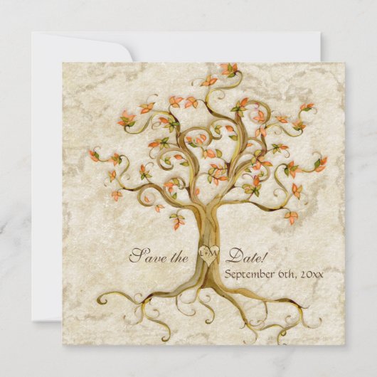 Swirl Tree Roots Antikes Parchment Hochzeit Gerett Einladung (Rückseite)