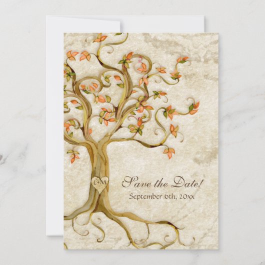 Swirl Tree Roots Antikes Parchment Hochzeit Gerett Einladung (Rückseite)