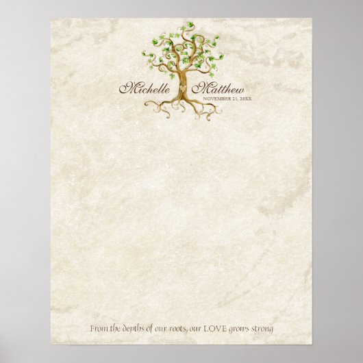 Swirl Tree Roots Antique Tan Wedding Sheet Poster (Vorne)