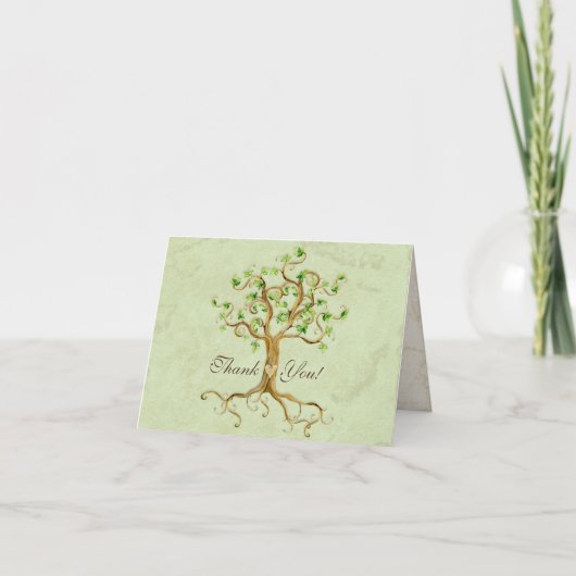 Swirl Tree Roots Antiqued Sage Thank You Note Card Dankeskarte (Vorderseite)