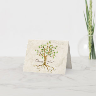 Swirl Tree Roots Antiqued Sage Thank You Note Card Dankeskarte
