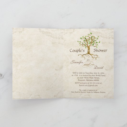 Swirl Tree Roots Antiqued Tan Couples Dusche Einladung (Innenseite)