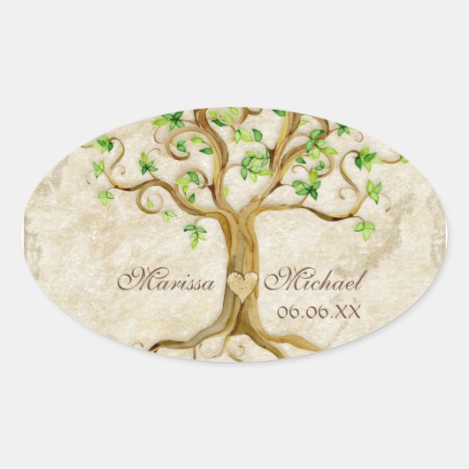 Swirl Tree Roots Antiqued Wedding Matching Siegel Ovaler Aufkleber (Vorderseite)