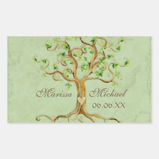 Swirl Tree Roots Antiqued Wedding Matching Siegel Rechteckiger Aufkleber (Vorderseite)