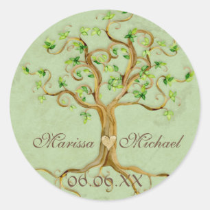 Swirl Tree Roots Antiqued Wedding Matching Siegel Runder Aufkleber