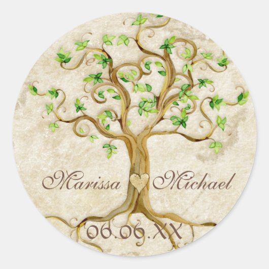 Swirl Tree Roots Antiqued Wedding Matching Siegel Runder Aufkleber (Vorderseite)