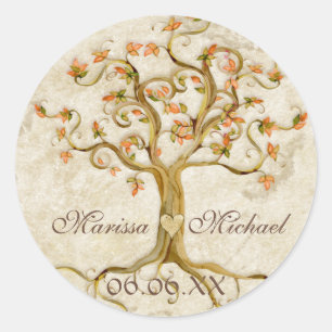 Swirl Tree Roots Antiqued Wedding Matching Siegel Runder Aufkleber
