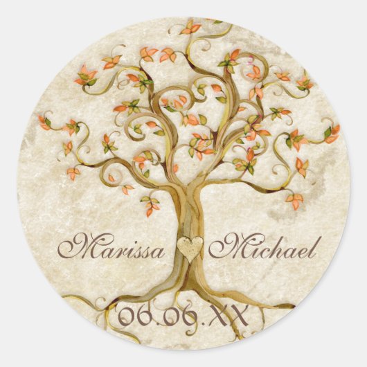 Swirl Tree Roots Antiqued Wedding Matching Siegel Runder Aufkleber (Vorderseite)